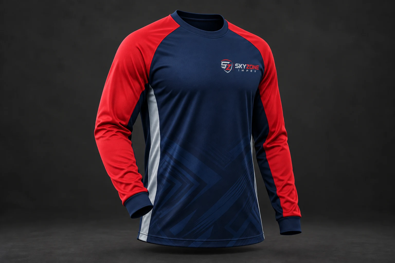 Alternate angled view of branded long-sleeve team warm-up shirt showing fabric drape