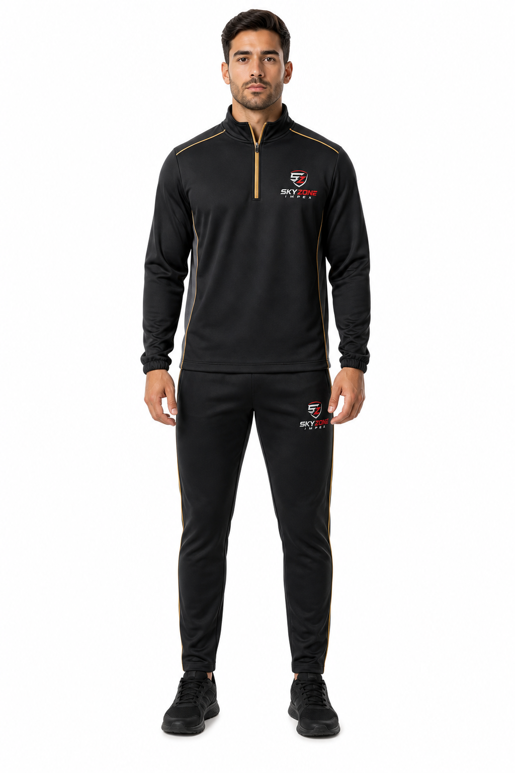 Black Gold Half-Zip Coach Jacket and Pants Set