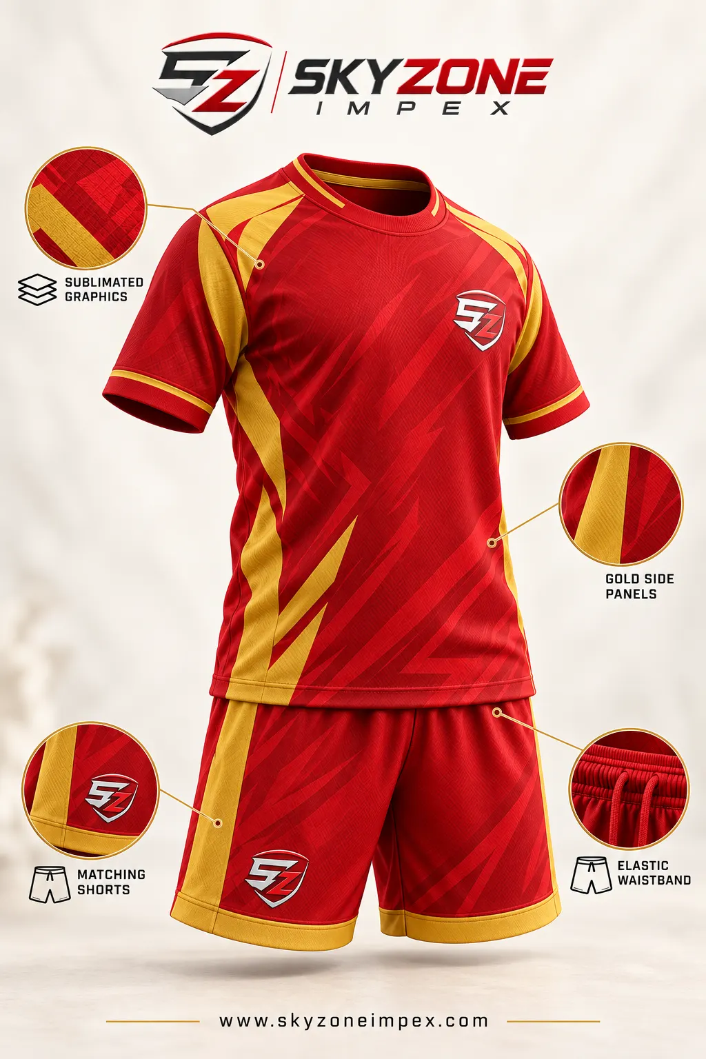 Custom Kids Soccer Kit — Red & Gold Sublimation