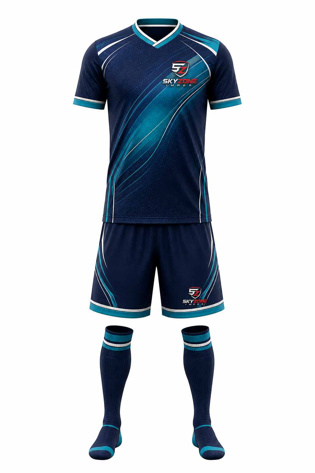 Navy Teal Wave Custom Sublimation Soccer Kit