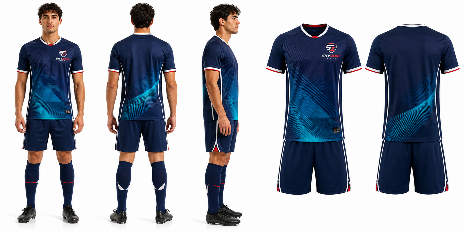 Navy Teal Wave Pro Custom Soccer Kit